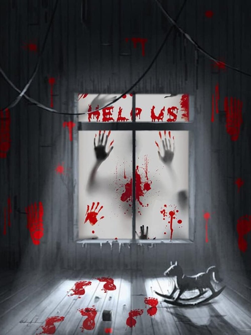 Halloween Giant Bloody Handprint Decorations, 3 PCS Halloween Door Cover Window - Picture 6 of 7